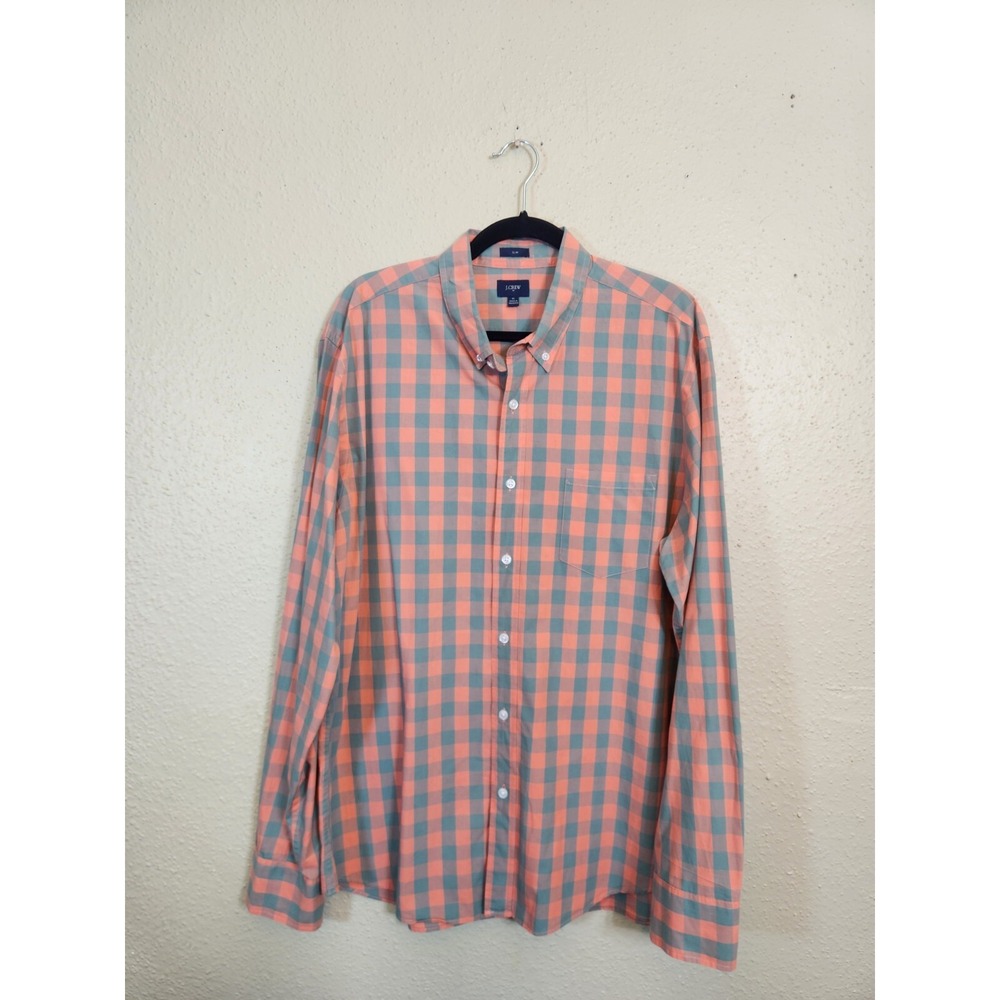 J.Crew Button Down Shirt Pink Gray Men XL Slim Gingham Check Cotton